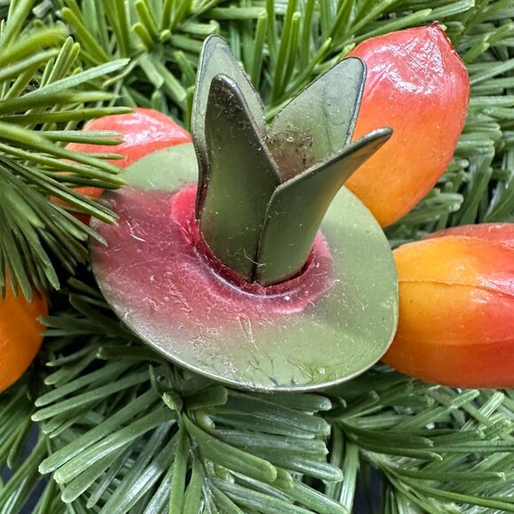 Vintage Christmas Candle Holder Centerpiece Metal Faux Pine Greenery Green 1960s - Picture 5 of 10